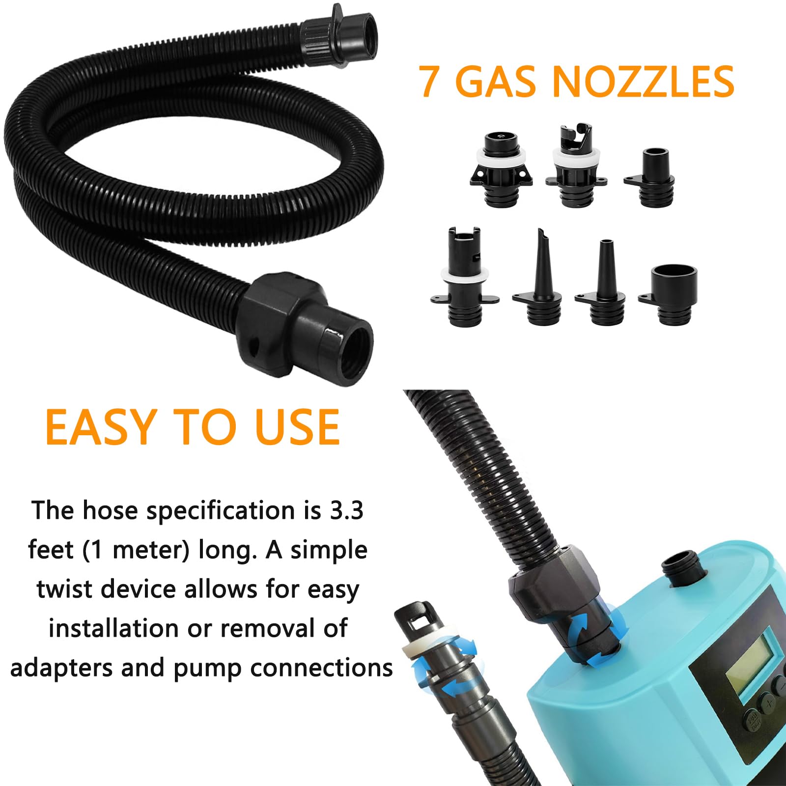 OutdoorMaster Kit 8 Pezzi Adattatore Pompa Sup Gonfiabile - Tubo Aria e Accessori Elettrica per Gommone, Barca, Paddle Board