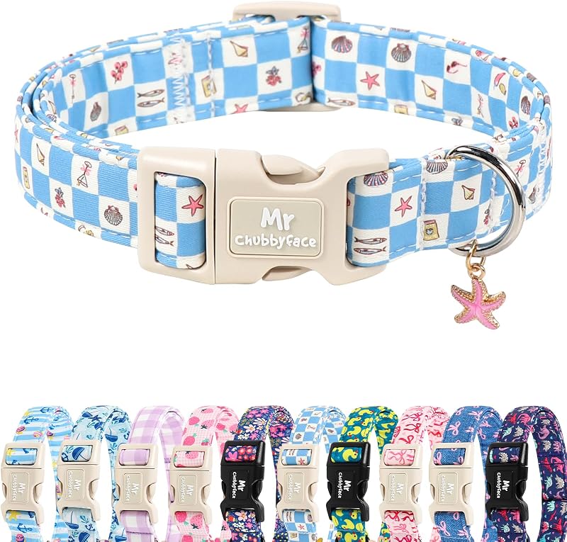 Coleira para Cães MR.CHUBBYFACE X-Small (XS) Xadrez Azul e Branco 20,3–30,5 cm