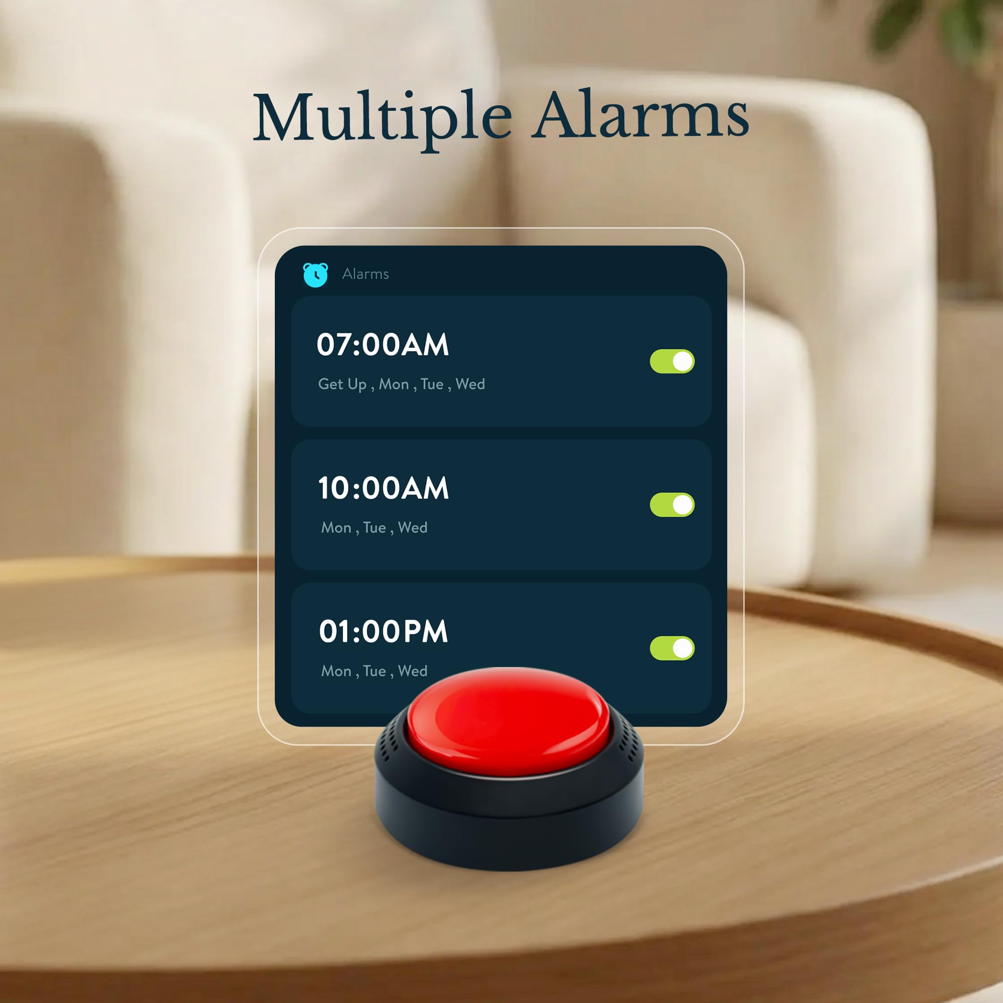Reloj despertador parlante grande con botón para personas con discapacidad visual, demencia y alivio del estrés del Parkinson con mensajes de voz y aplicación iOS y Android para recordatorios fáciles