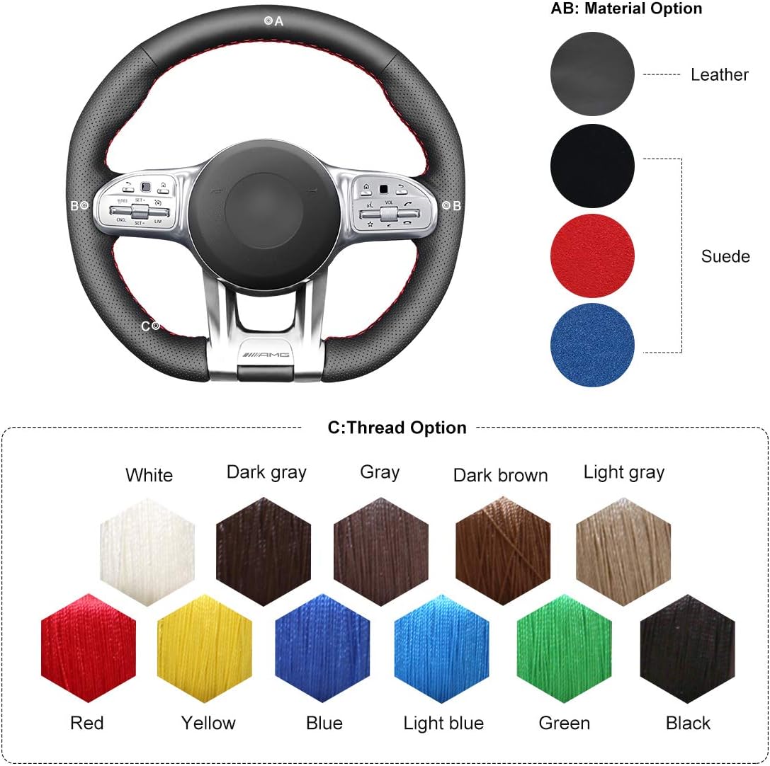 MEWANT Car Steering Wheel Cover for Mercedes-Benz AMG CLA CLS GLC GLE GLB S E W177 C190 R190 W205 C118 C257 W213 H247 X253 W167 X167 W222 Hand-Stitch Car Steering Wheel Wrap