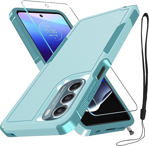 RMOCR Funda para Moto G Stylus 5G 2022 con protector de pantalla de vidrio templado, resistente, resistente, a prueba de golpes, funda protectora de