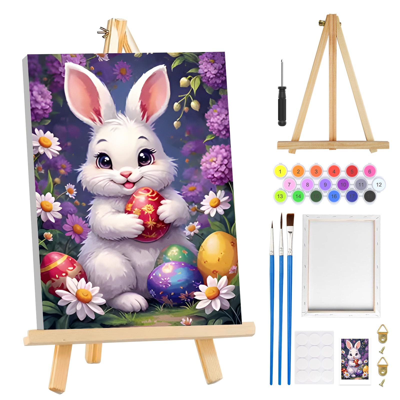 MOGTAA Easter Bunny Paint by Numbers for Adults Beginners with Frame, Easter Eggs Painting by Numbers for Adults with Easel, Easy DIY Flowers Oil Painting Kits Art Crafts for Home Decor, 8x12in — image 1
