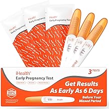 iHealth Early Detection Pregnancy Test 3 Pack, Ultra-Sensitive Results 6 Days Before Missed Period, Over 99% Accurate. Easy at-Home Fertility HCG Test Kit, Individually Wrapped, Pruebas de embarazo