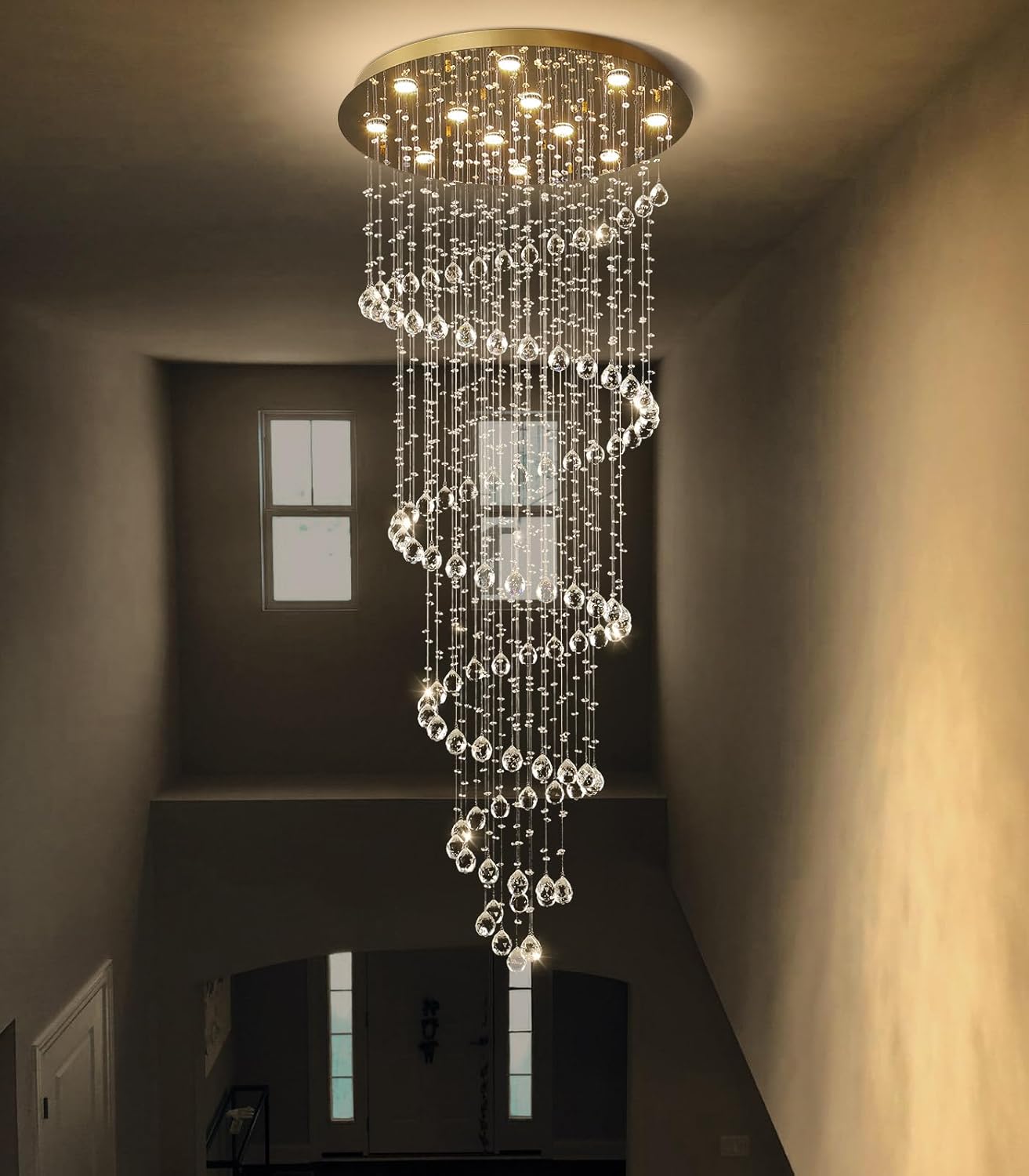 HAIXIANG LED W32 xH78 Chandelier for Living Room LED Chandeliers Dimmable Light Fixtures High Ceilings Pendant Lighting for Foyer Entryway Staircase Gold
