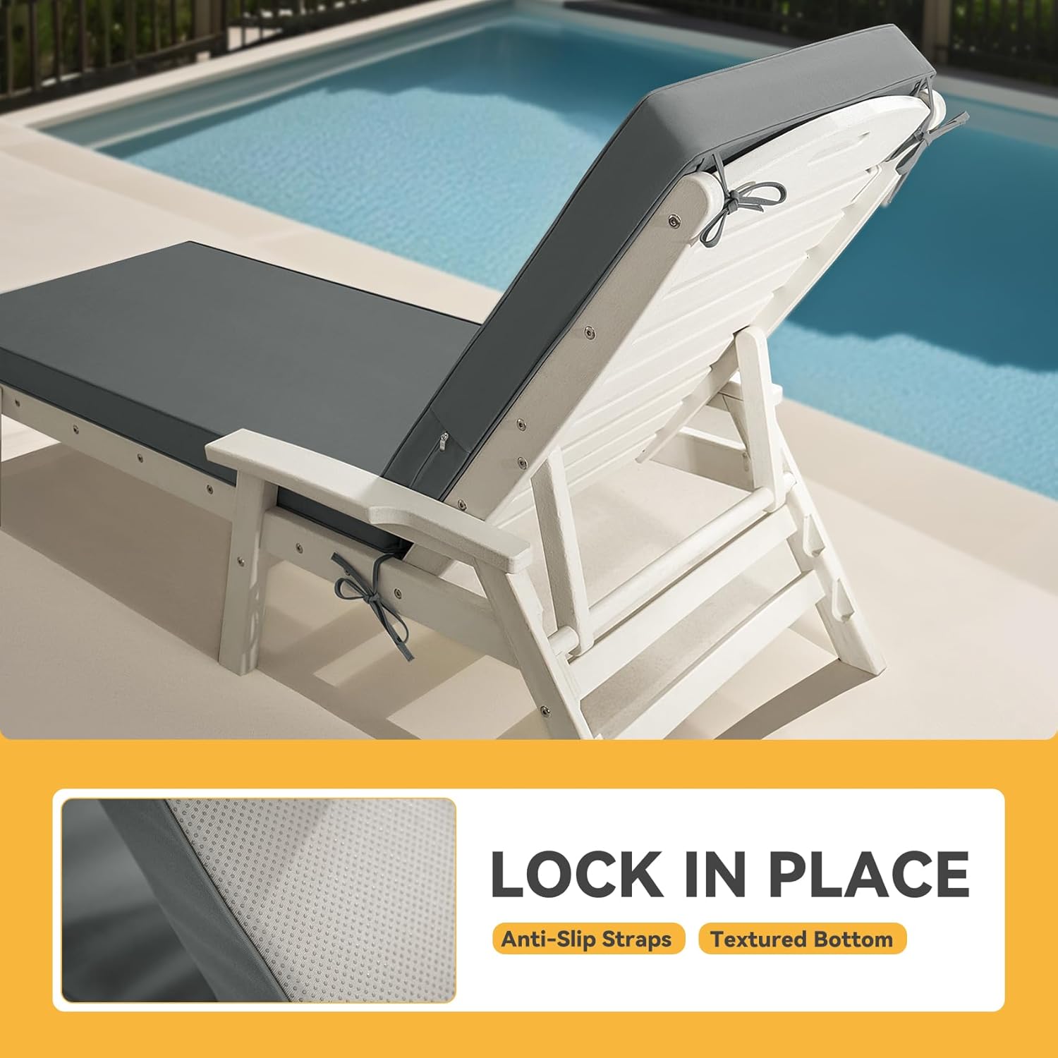 ROFIELTY Chaise Lounge Cushions, 72x21x3 inches, Lounge Chair Cushion with Non-Slip Bottom, Waterproof/Fade-Resistant/Removable, Suitable for Patio Pool/Beach Lounge Chair (ARY-019-Dark Gray)