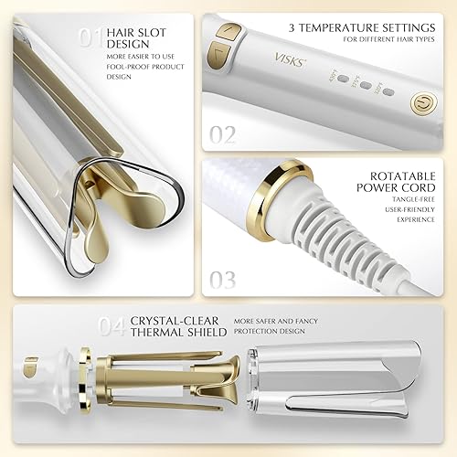 Miniatura 3 de Rizador giratorio profesional antienredos, barril de 1 pulgada con ranura grande y 3 ajustes de temperatura, voltaje dual con apagado automático