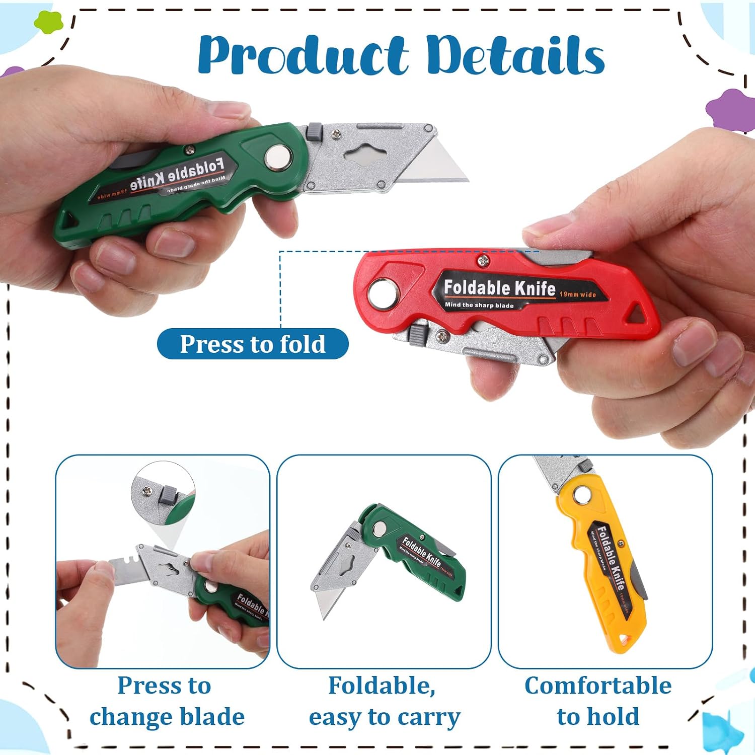 16Pcs Folding Utility Knife with 40Pcs Replacement Blades,Box Cutter Knife Heavy Duty Utility Knives for Cardboard, Boxes and Cartons