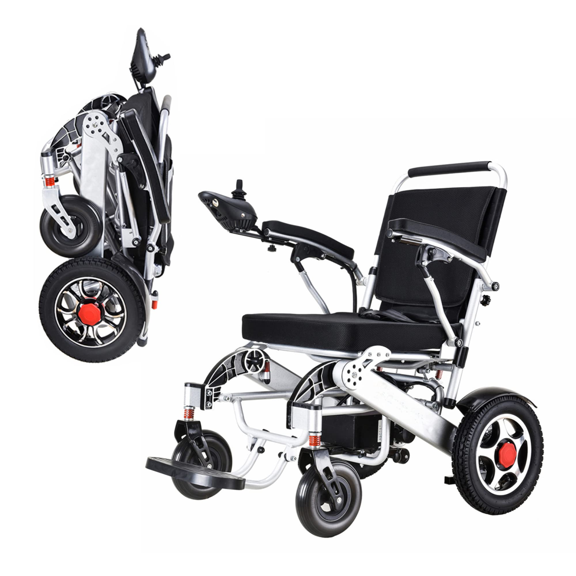 Sillas de Ruedas eléctricas para Adultos: Silla de Ruedas motorizada Plegable portátil, Motores potentes sin escobillas, batería Dual, Todo Terreno