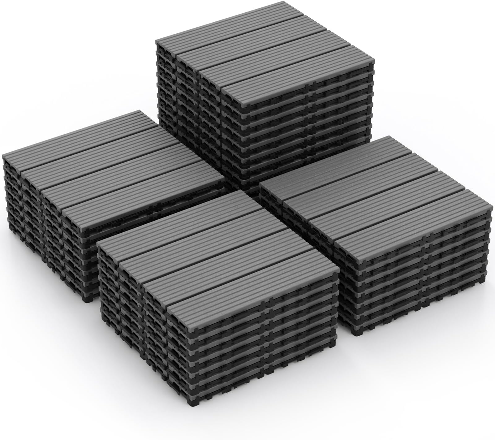 Giantex Interlocking Deck Tiles 36 Pack - 36 sq.ft Composite Outdoor Flooring Covering All Weather Use, 12 x 12 in Patio Decking Boards for Balcony, Poolside, Backyard, Garden, Walkway (Gray)