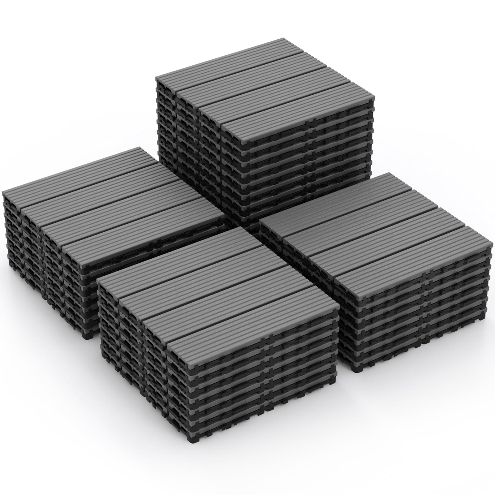 Giantex Interlocking Deck Tiles 36 Pack - 36 sq.ft Composite Outdoor Flooring Covering All Weather Use, 12 x 12 in Patio Decking Boards for Balcony, Poolside, Backyard, Garden, Walkway (Gray)