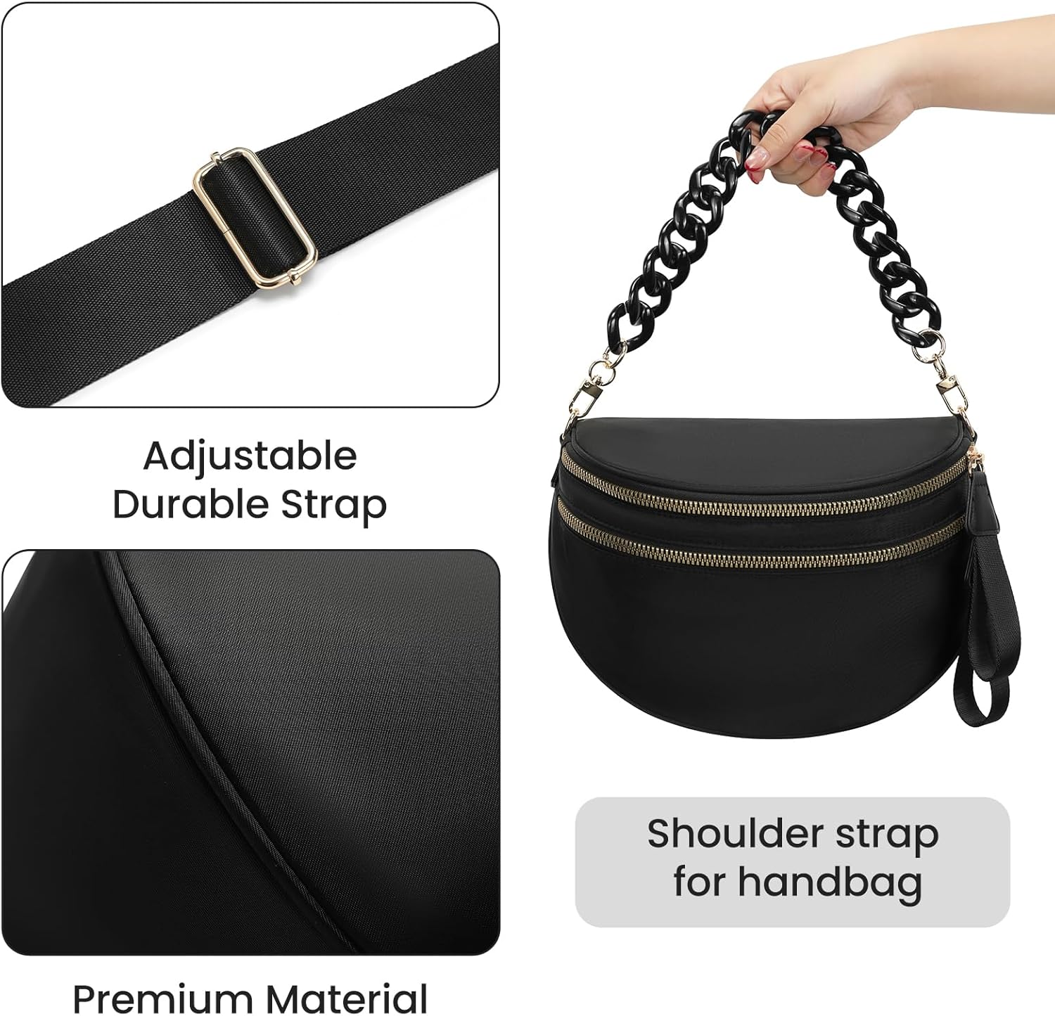 Crossbody Bags for Women Chain Bum Bag Handbag, Sturdy Strap Roomy Versatile Mom-Friendly Bag with Multiple Pockets - Image 9