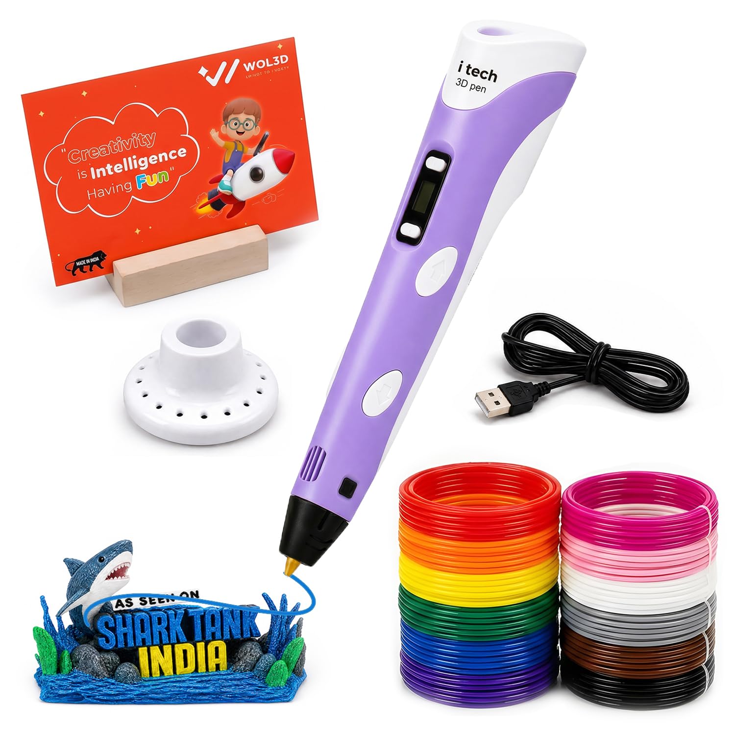 WOL3D I tech (Purple) Magic 3D Pen with 12 in 1 (5M) PLA Filaments for 3D Printing with Speed Control, Advanced Temperature Regulation, OLED Display & Ergonomic Design – Compatible.-image-9