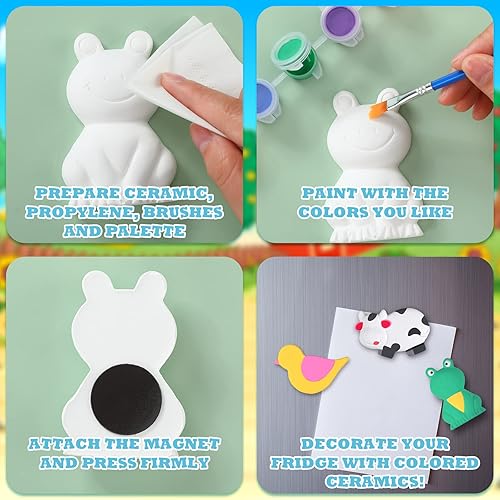 Miniatura 4 de Juego de 12 juegos de arte y manualidades para niños, sin pintar, figuras de cerámica para pintar tus propias figuras con 12 imanes, 2 pinceles y 1