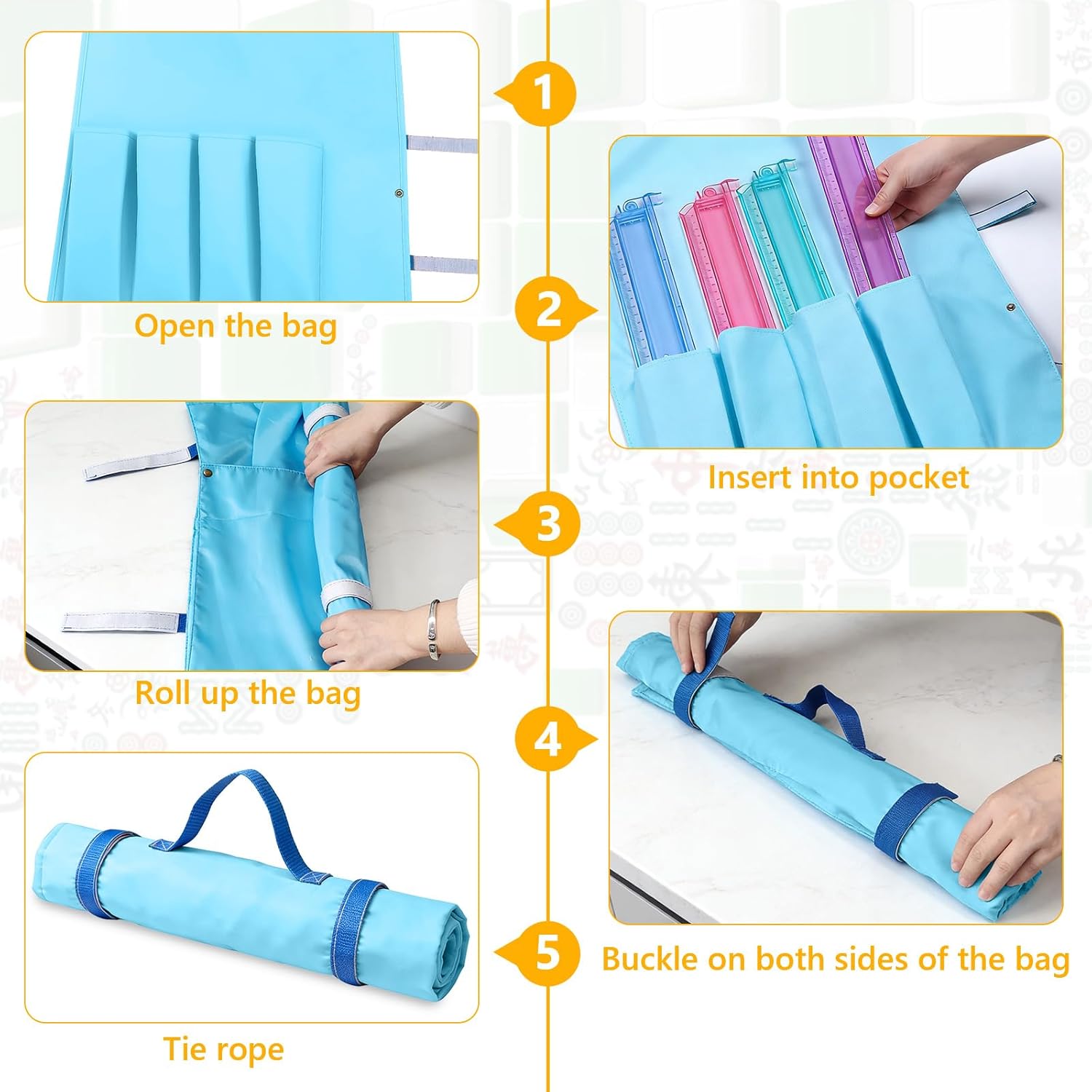 Mahjong Rack Bag for Mahjong Racks and Pushers,Mahjong Storage Bag Protective Sleeve,Heavy-Duty Oxford Fabric,Empty Mah Jong Bag Only(Light Blue)