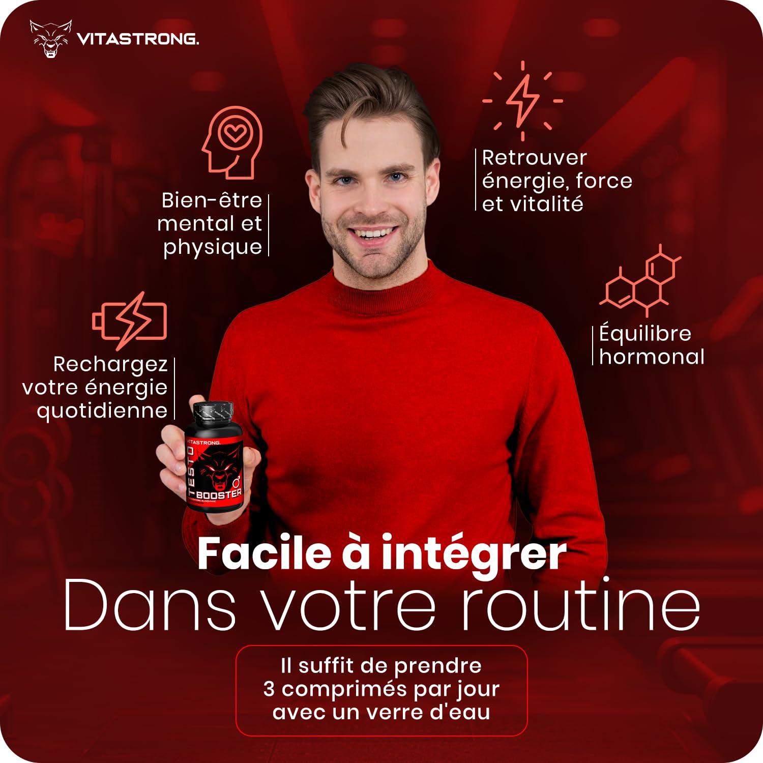Vitastrong - Booster de testostérone, 100% naturel et sûr Comprimé, fabriqué en Italie, haute qualité, pour augmentation extrême des niveaux de testostérone et de la masse musculaire