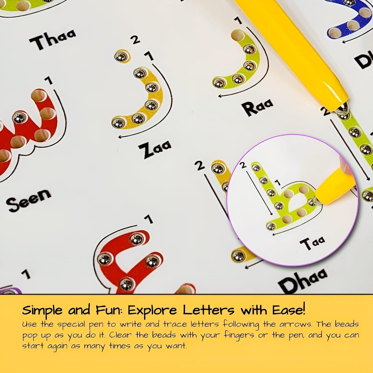 Arabic Magnetic Alphabet Letters Practicing Board for Tracing Arabic Letters, 2 in 1 Reading & Writing Practice, for Toddlers Preschool Educational Games, With Stylus Magnetic Pen (Multicolor)