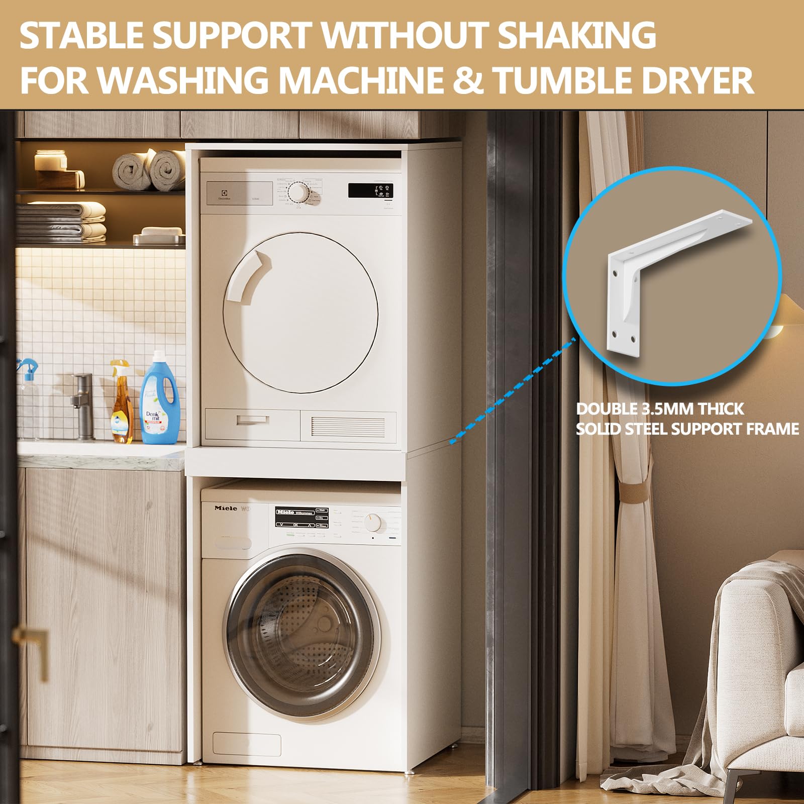 Version Améliorée Armoire pour Machine à Laver et Sèche-Linge avec Planche Extensible, Meuble Machine a Laver,Renforcement Structurel,Stable et ne tremble pas,180x65x66cm,capacité de Charge 100 kg