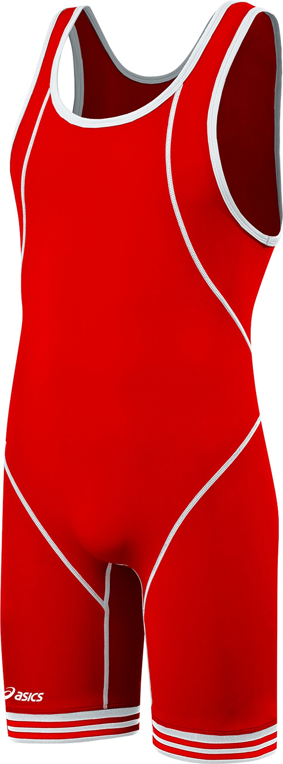 ASICS Men's Snap Down Wrestling Singlet (Red/White), X-Small