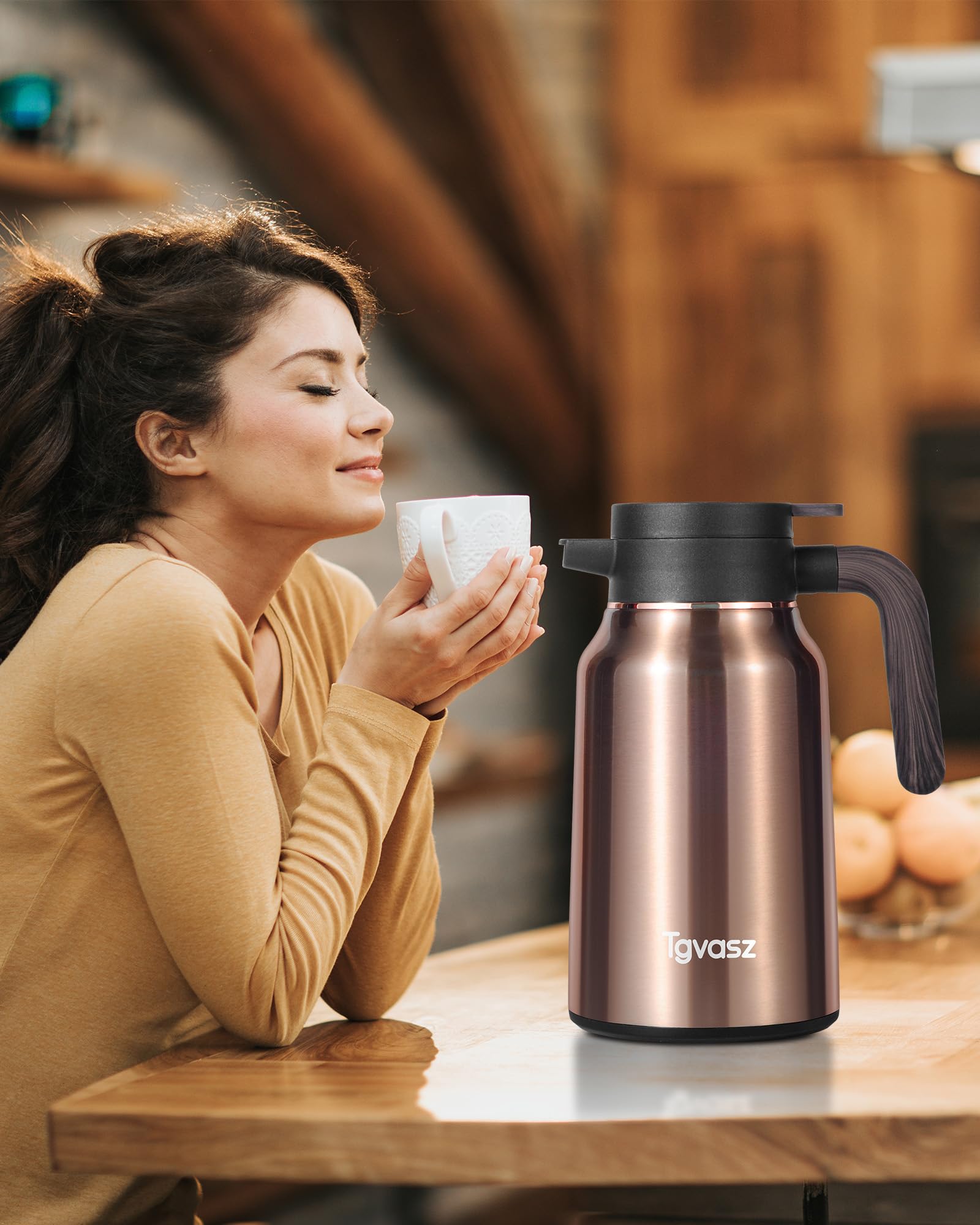 Jarras para líquidos calientes, 2 jarras de café térmicas aisladas al vacío de acero inoxidable para mantener el calor durante 12 horas, dispensador de café de 1.5 litros (dorado/dorado)