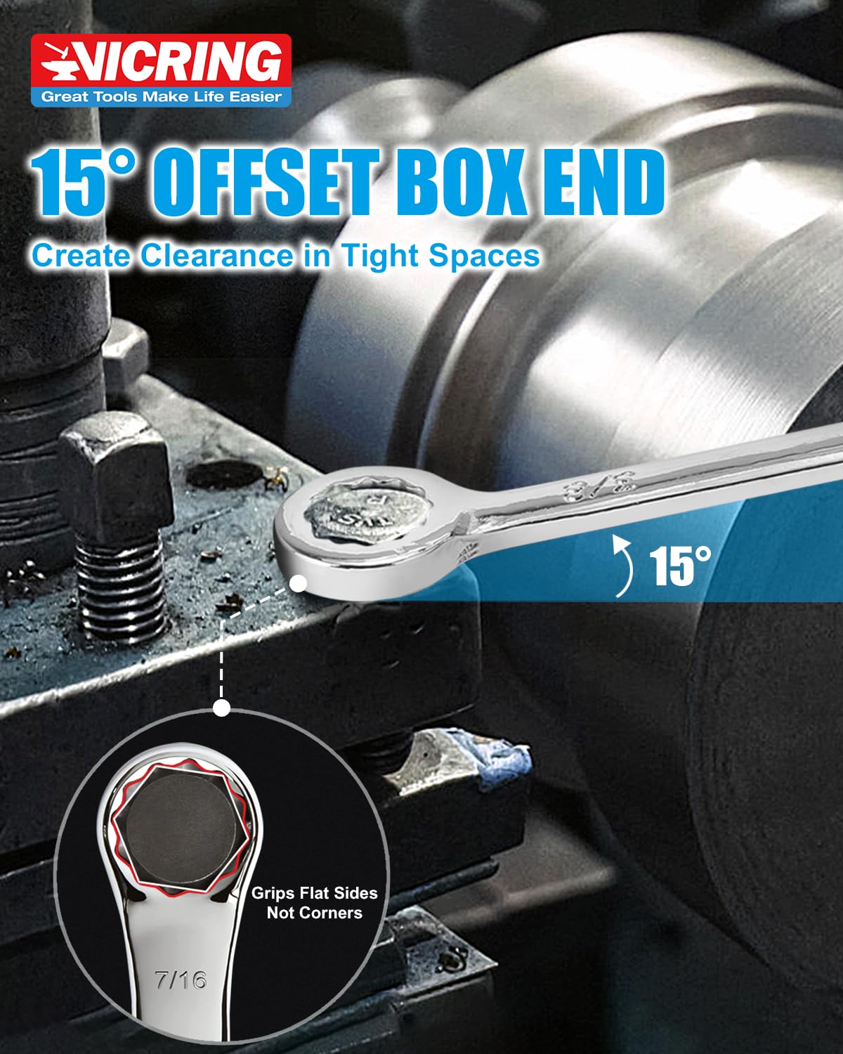 Williams JHW1213MRCF Flex-Head Reversible Ratcheting 12-Point Metric Combination Wrench, with High Polish Chrome Finish - 13mm