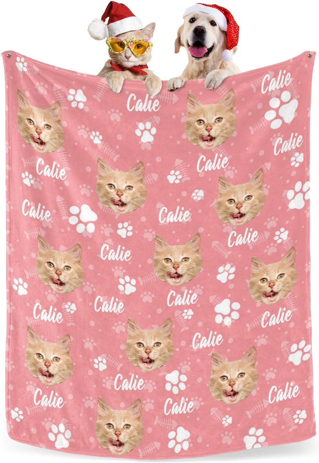 Cat Face Print on Blanket Throws, Custom Blanket with Pet