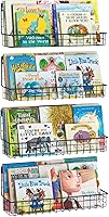 X-cosrack 4-Pack Black Metal Wall Mounted Kids Bookshelf - Floating Nursery Toddler Storage Organizer for Classroom Decor