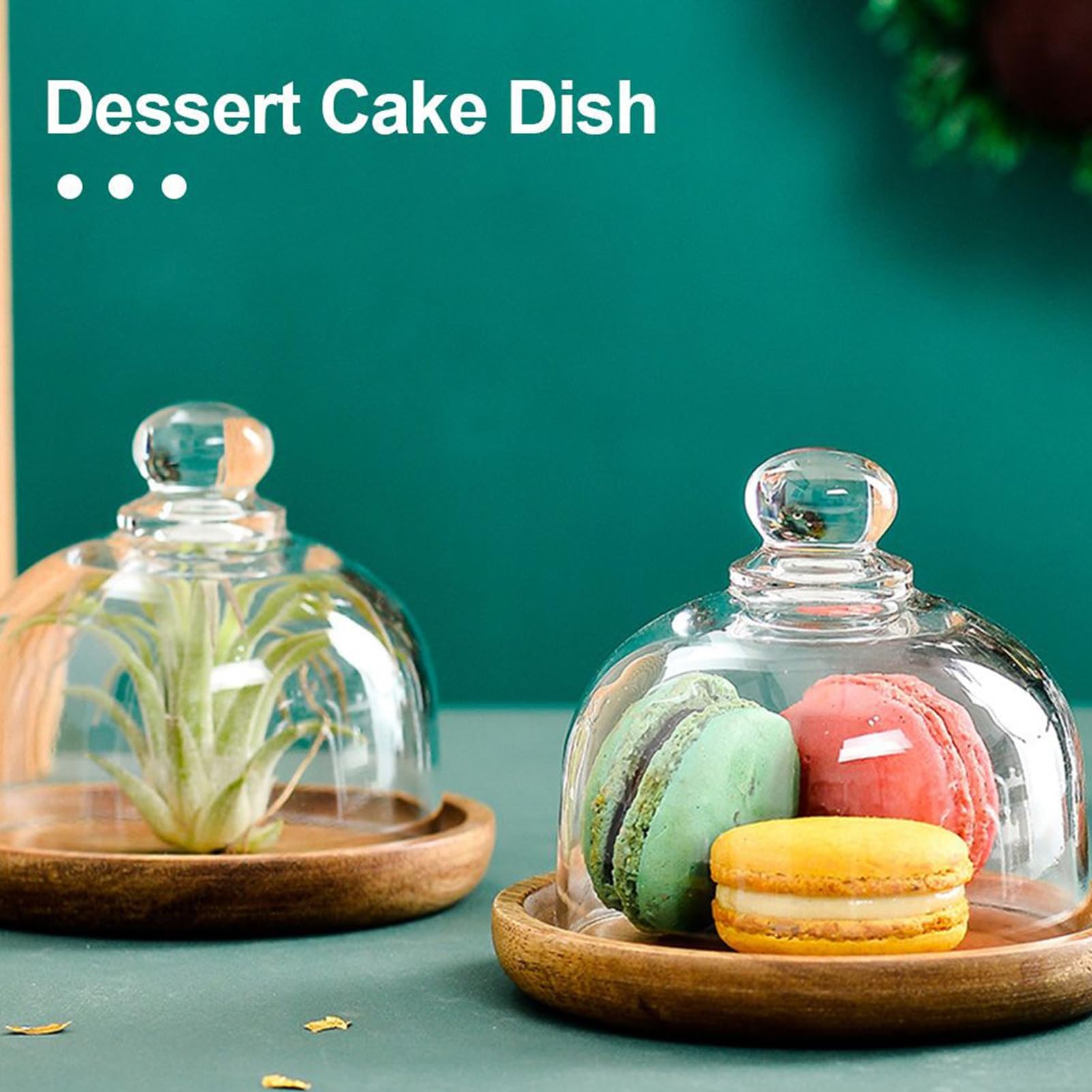 Présentoir à gâteaux en bois avec dôme en verre – Plateau de service multifonction pour cuisine, fêtes d'anniversaire, mariages, événements, tartes, apéritifs – 12 cm