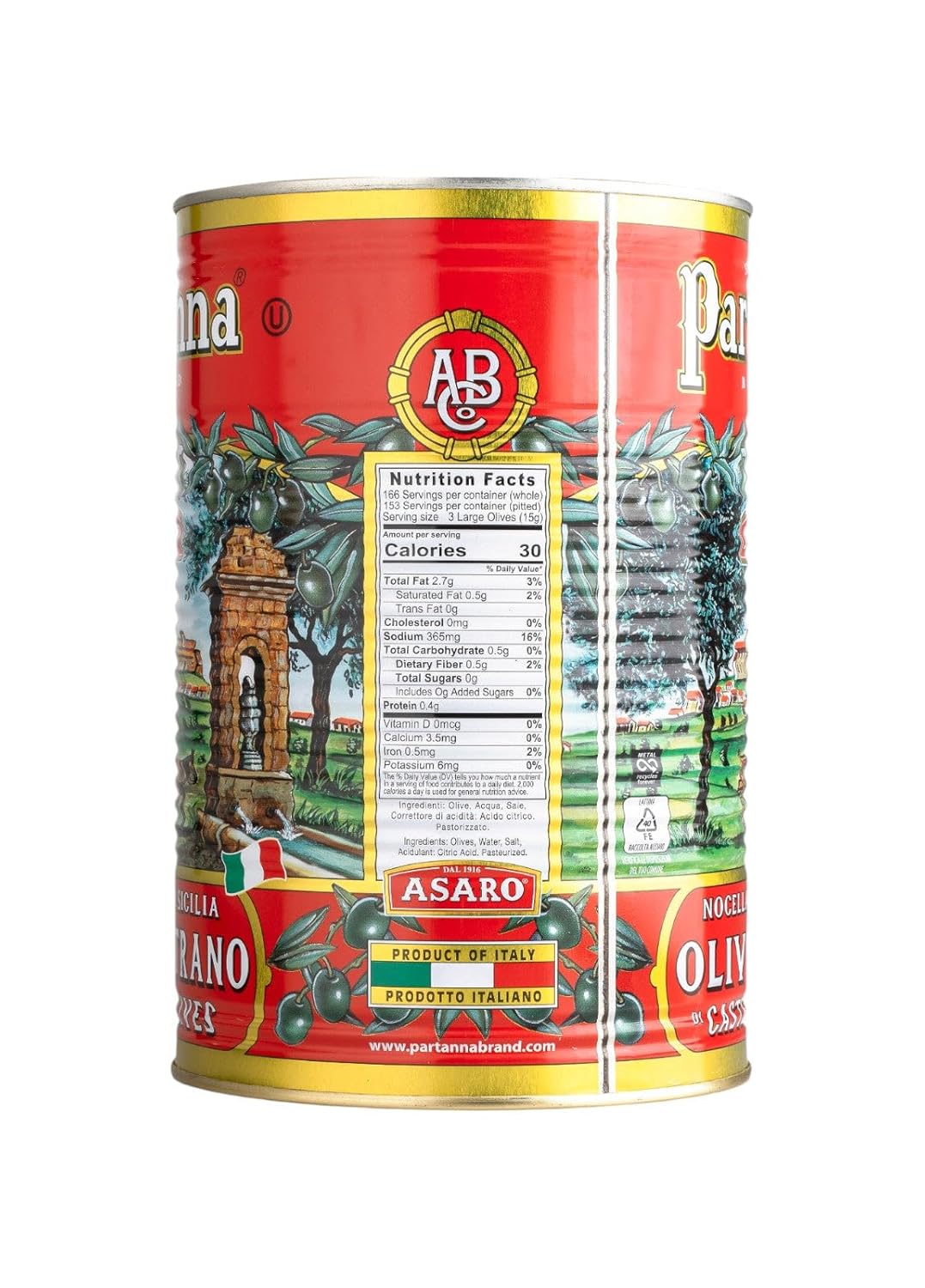 Partanna Pitted Castelvetrano Olives - Authentic Sicilian - Product Of Italy - Premium Handpicked Imported Italian Green Olives Great For Every Occasion - 144 oz (9 LBS) Can