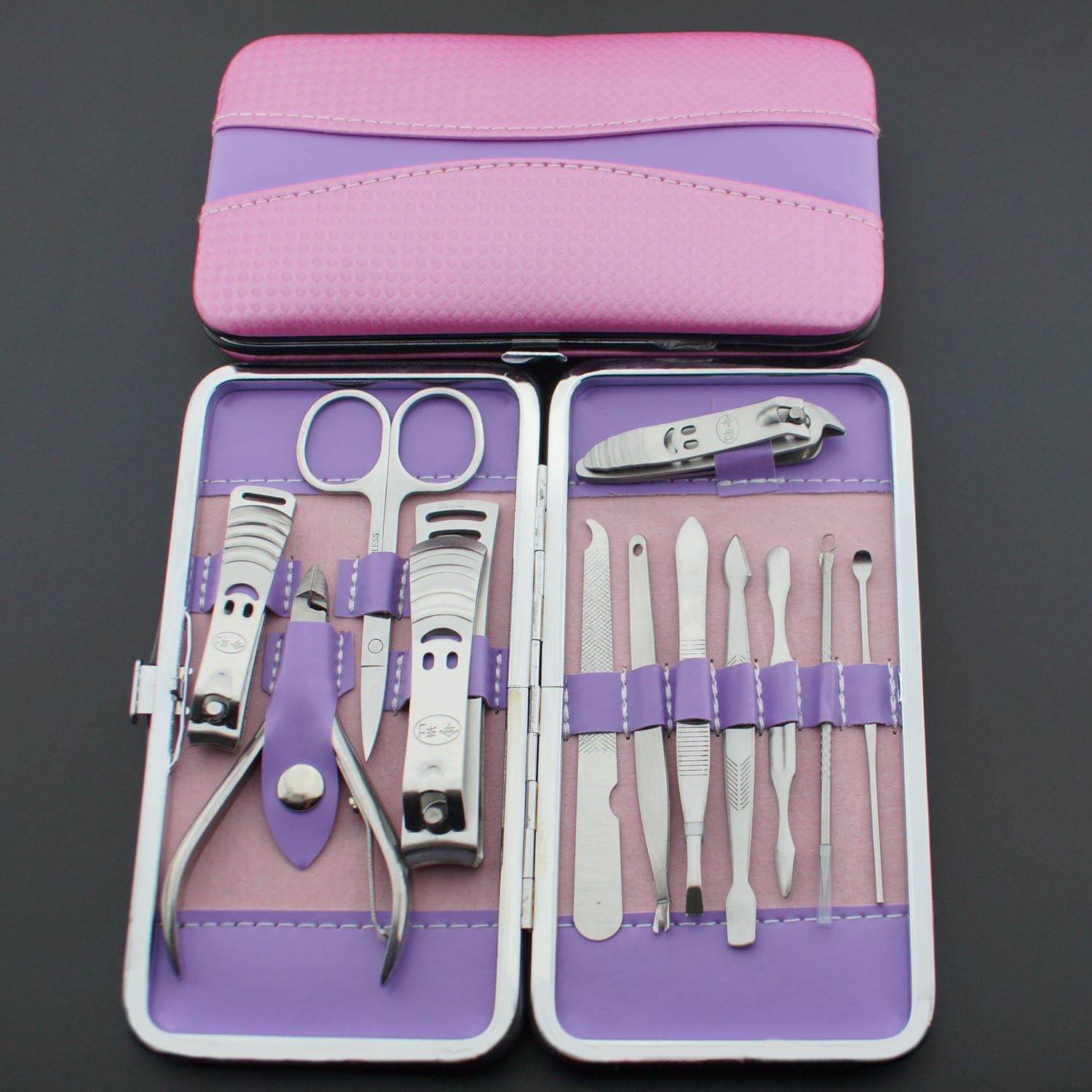 Loool 12pcs Stainless Steel Manicure Pedicure Set,Travel & Grooming Set, Personal Care Tools, Nail Scissors Nail Clippers Kit with Leather Case (Knitting Pattern)