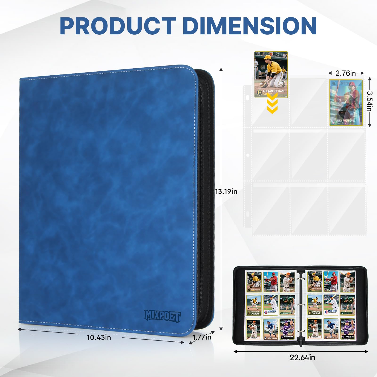 MIXPOET Trading Card Binder, Cards Folder Album with Sleeves, 9 Slot 900 Pockets, Collectible Games Storage Holder, MTG TCG Baseball Football Sports Cards - Image 3