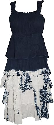 Mogul Interior Womens Black Dress Tie Dye Ruffle Strappy Layered Sleeveless Boho Dresses M