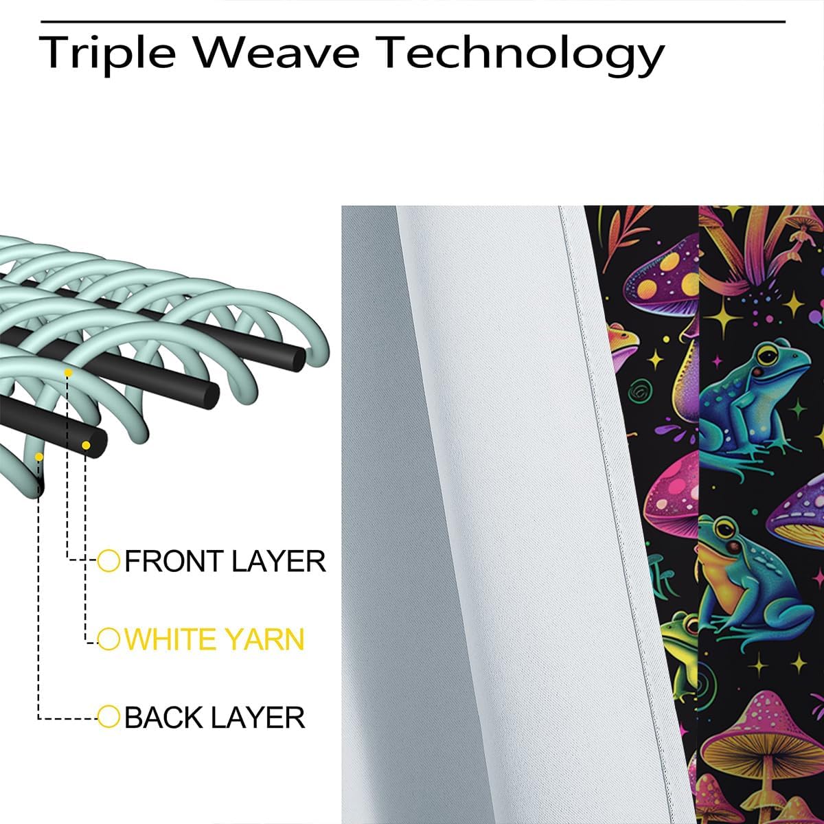 Neon Mushroom Blackout Curtains for Girls Boys Kids Home Decor, Hippie Frog Cute Colorful Fantasy Grommet Thermal Insulated Drapes Darkening Window Curtain for Bedroom Living Room, 55 x 63 Inch