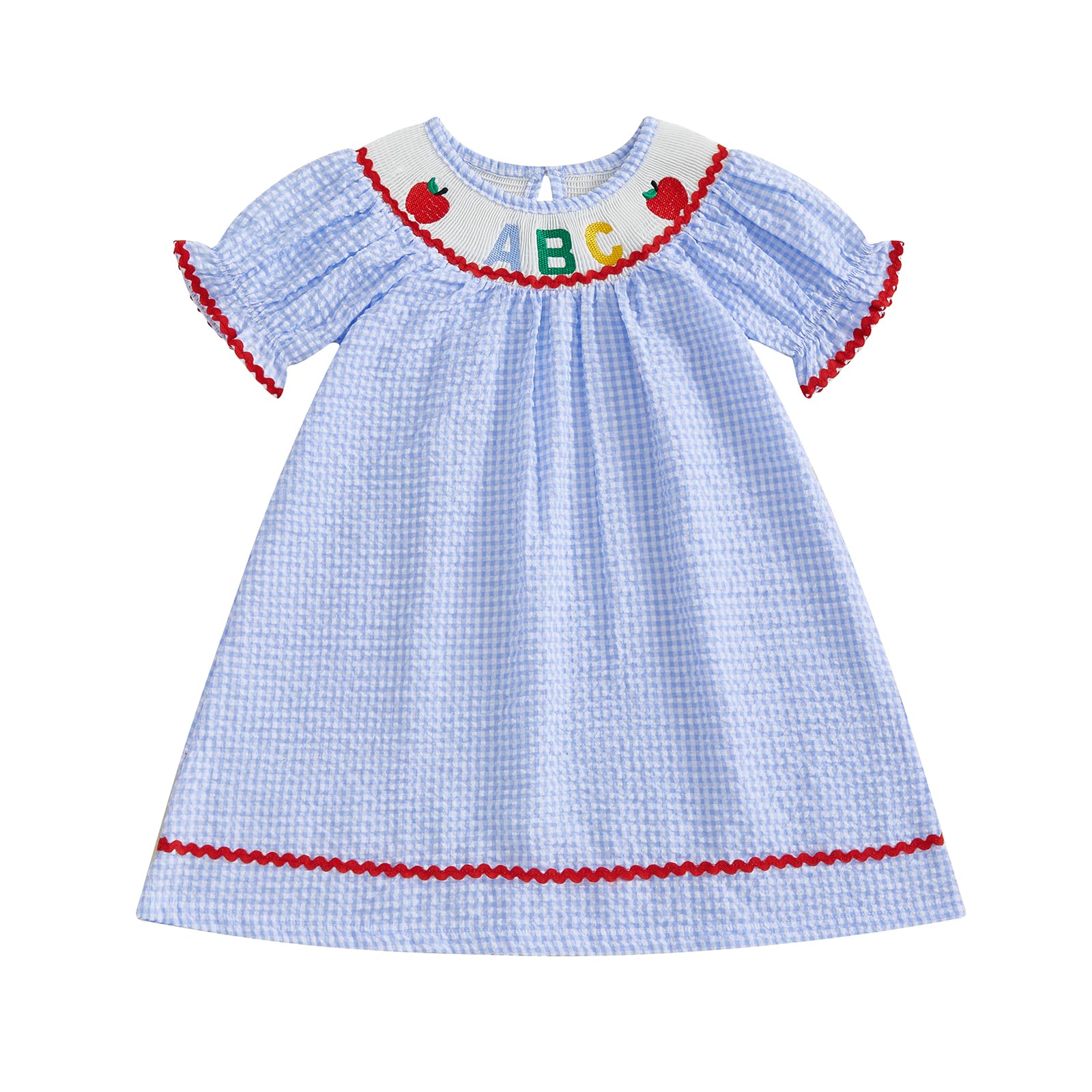 YolanerBaby Toddler Little Baby Girl Summer Outfit Smocked Dress Puff Short Sleeve Stripes Dresses Kids Boutique Clothing