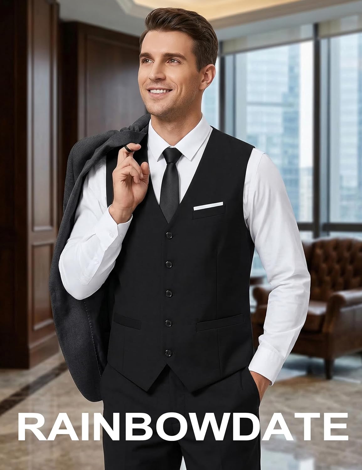 Men’s Suit Vest 3-Piece Slim Fit| Satin Back Formal Waistcoat For Business& Casual