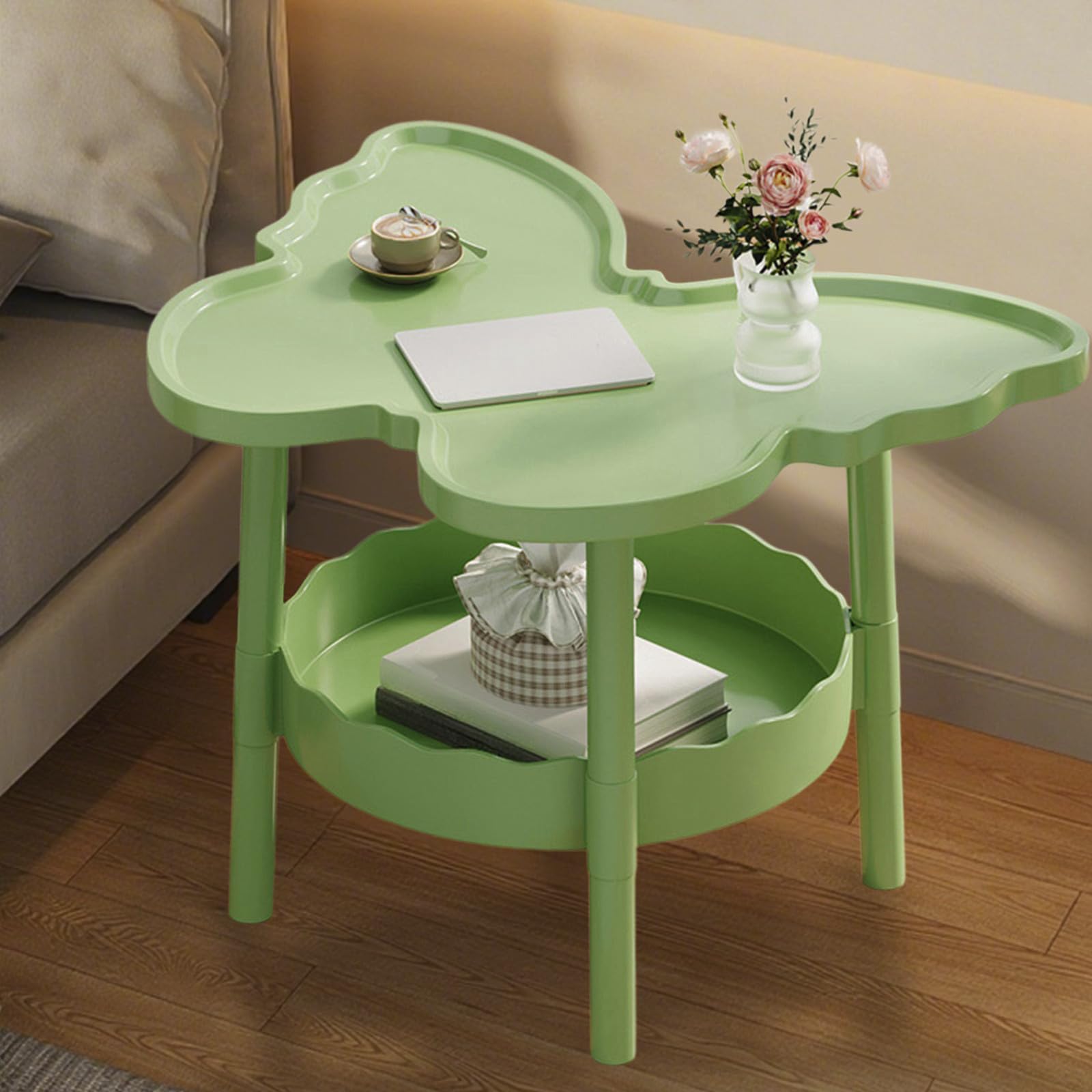 Small Coffee Table, Butterfly Shape Desktop Tea Table, Center Tables for Living Room,Modern Minimalist Side Tables for Small Spaces for Living Room, Bedroom, Bathroom, Balcony (Green)