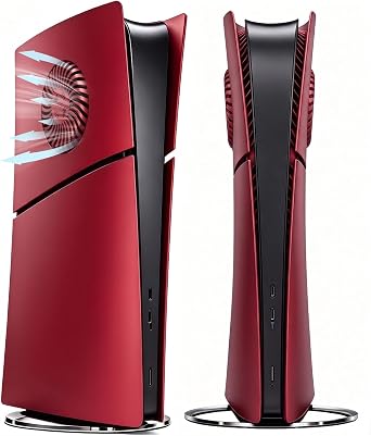 Faceplate for PS5 Slim Digital Edition with Cooling Vents, Hard ABS Anti-Scratch Dustproof Replacement Cover Plates Side Shell Panels, Protective Face Plate Accessories for PS5 Slim, Red