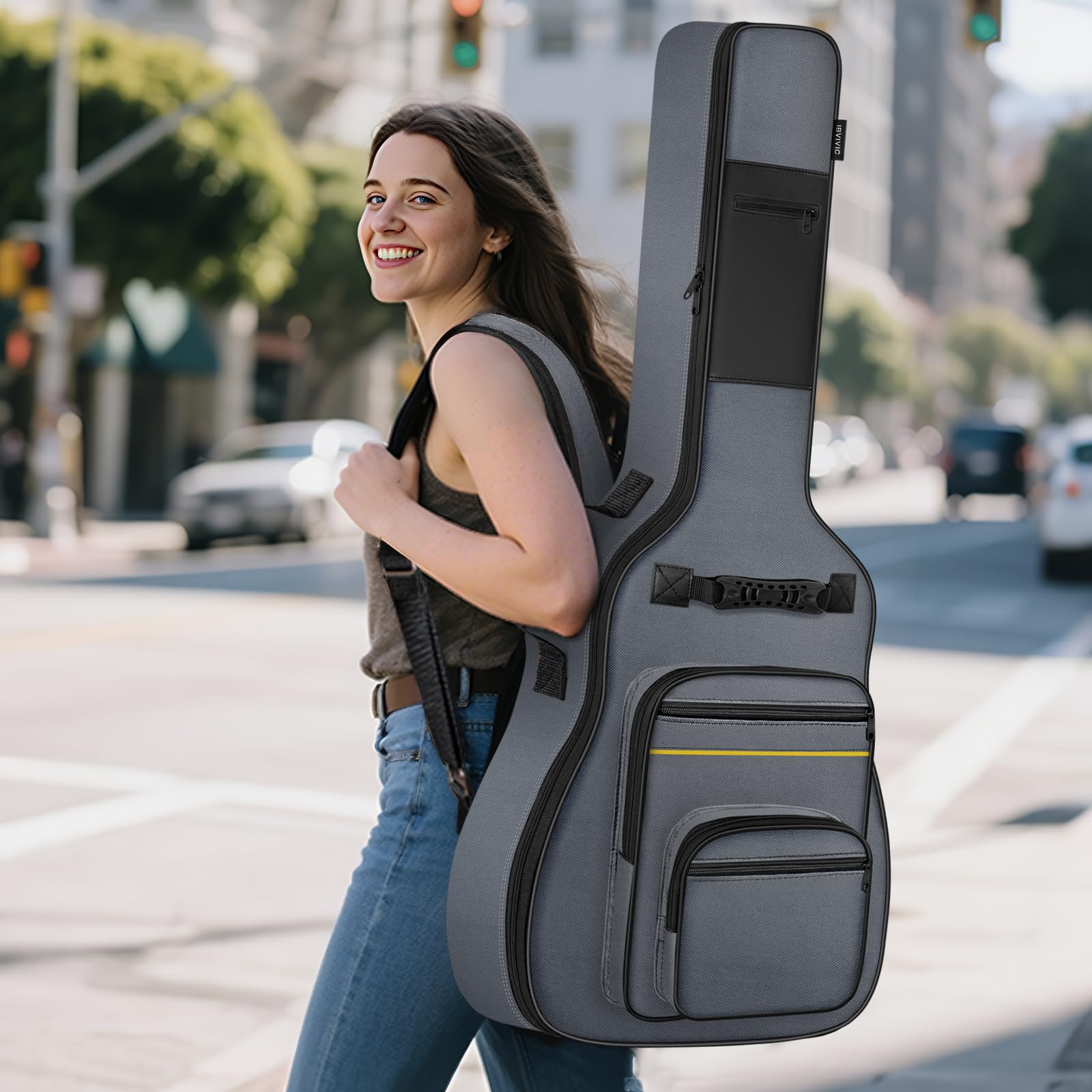 OUUTMEE 41 Zoll Tasche für E-Gitarre 104 x 40 x 7 cm Gitarrentasche Verstellbare Schultergu 5 mm Perlenwattepad 600D Oxford-Tuch，Grau