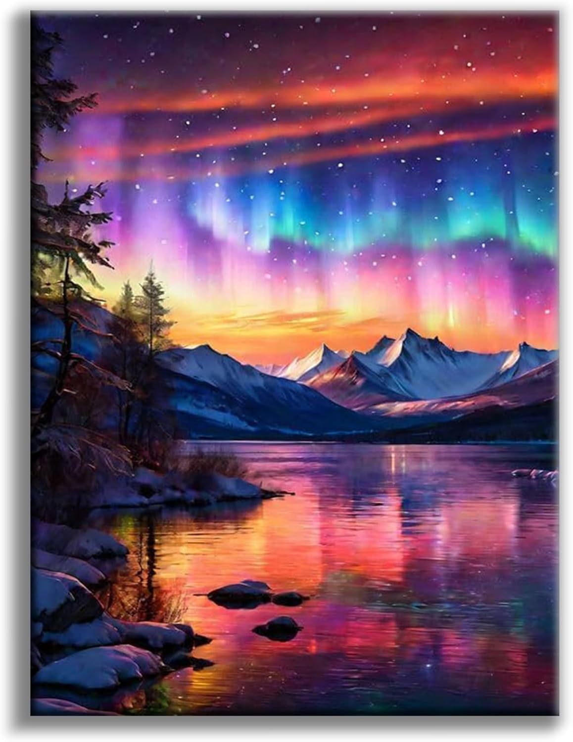 Offito Art Blkjukdp02 Aurora Diamond Art Kits For Adults, 5D Starry Sky Lake Diamond Painting Kits For Beginners, Fantastic Landscapes Diy Full Drill Dots Gem Art Paint For Home Wall Decor 30X40 Cm