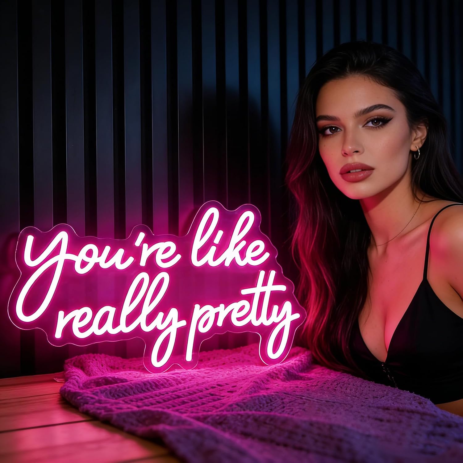 You're Like Really Pretty Neon Sign, Pink LED Neon Light for Wall Decor Dimmable Light up Sign for Girls Bedroom, Wedding, Party, Salon, Women Room Decor Gift