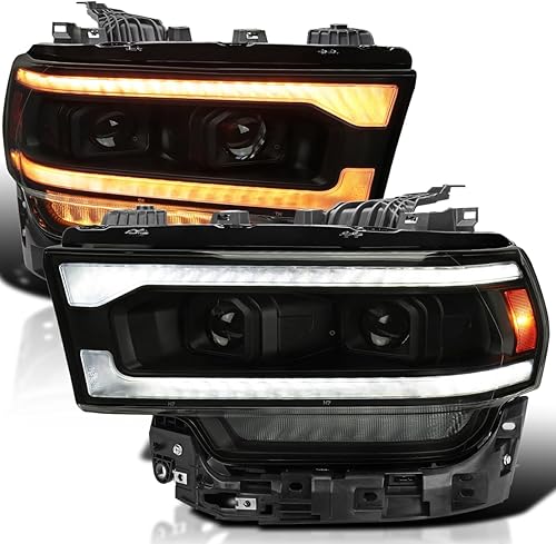 SPEC-D TUNING Faros delanteros de doble proyector de humo negro compatibles con Dodge Ram 2019-2022 SPEC-D TUNING Faros delanteros de doble proyector de humo negro compatibles con Dodge Ram 2019-2022