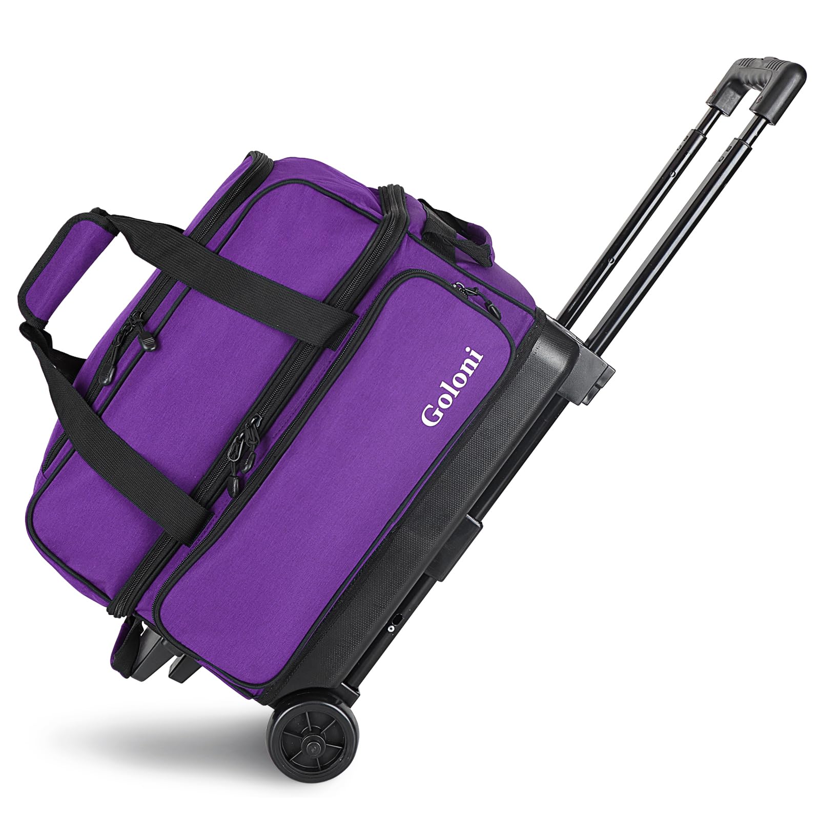 Goloni Double Roller 2 Ball Bowling Bag with Separate Shoe Compartment,2 Ball Bowling Bag with Wheels,Retractable Handle Extends to 40"