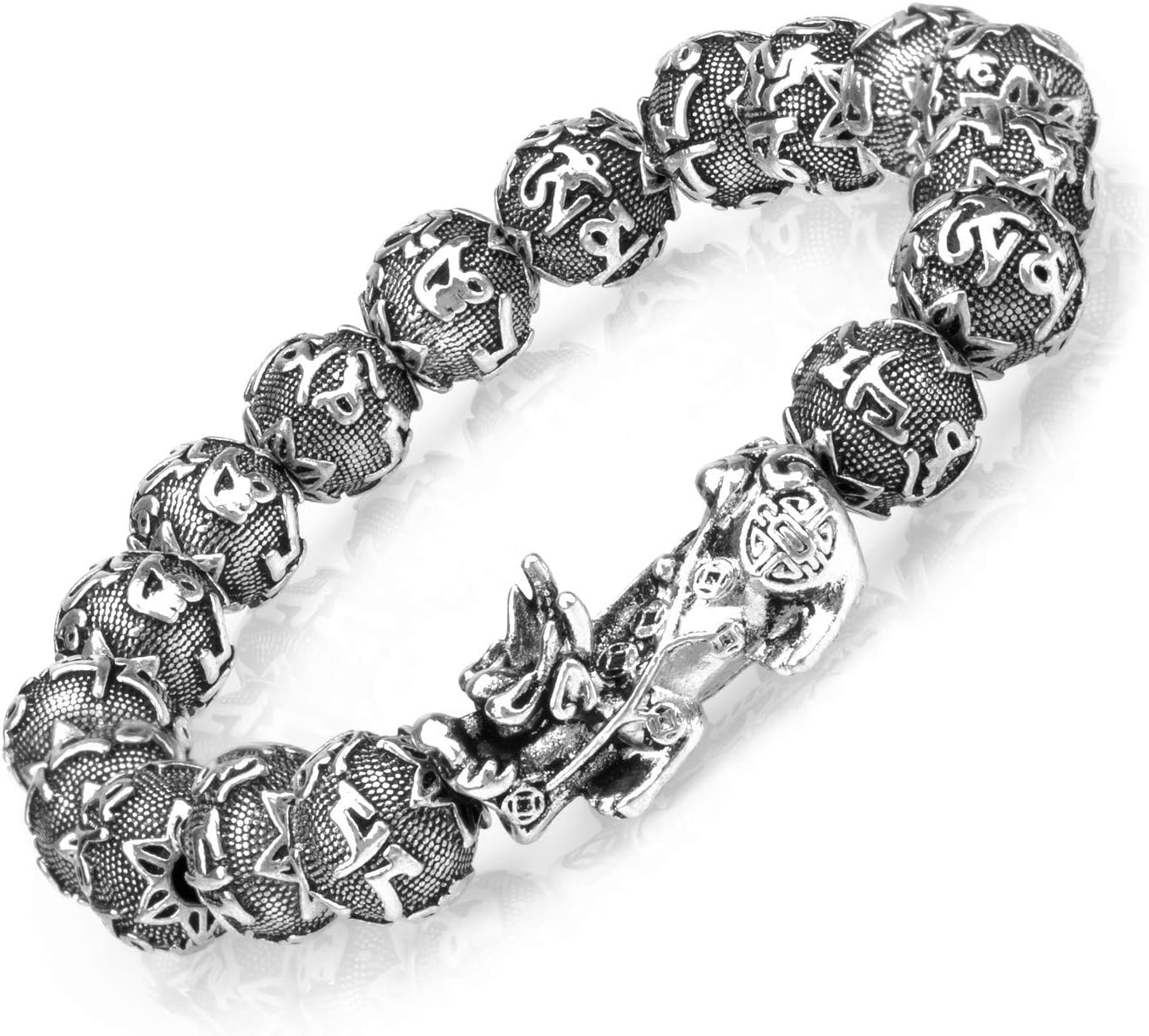 Fengshui Prosperity Bracelet 12mm Natural Bead Bracelet Single Silver Pi Xiu/Pi Yao Attract Wealth Health and Good Luck
