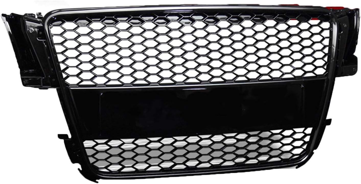 R&L RacingFront Grill Compatible with 08-10 A5 8T | Black R Sport Honeycomb Mesh Bumper Grille with Emblem Base ABS