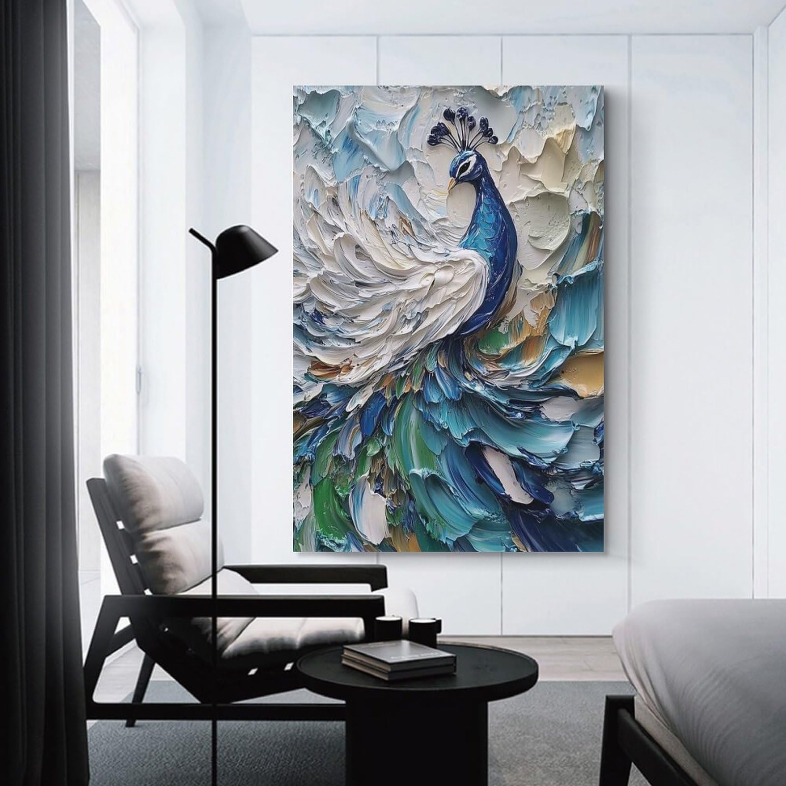 Junmoney Peacock Painting Wall Art Print 20x30inch(50x75cm), for Art Walls, Layered Displays Or Homes, Wall Decor Suited to Curated Displays