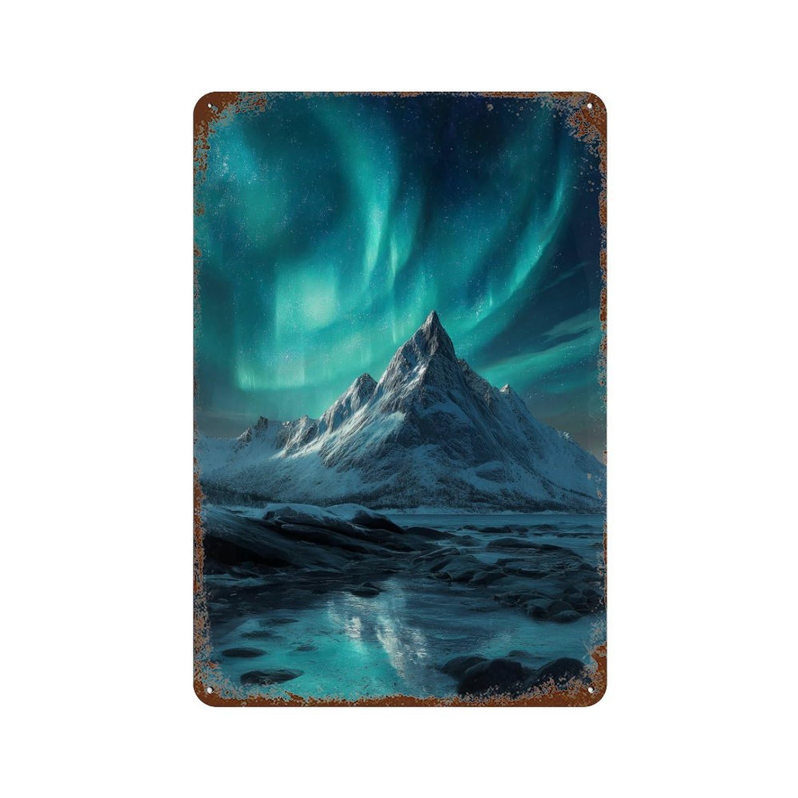 Garage Style Northern Lights Snowy Peaks Rusty Metal Tin Sign 11.8"x7.9", Decorative Metal Wall Art for Bar And Workshop