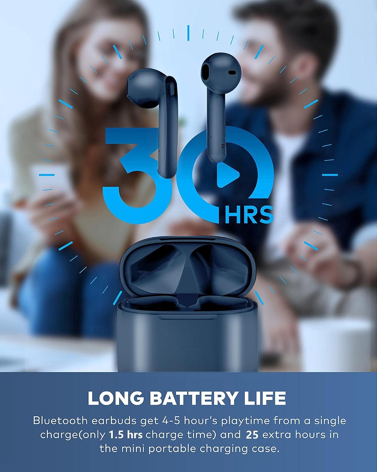 Lasuney True Wireless Earbuds, Waterproof Bluetooth Earbuds, 35Hrs Cyclic Playtime Headphones with Charging Case and mic for iPhone Android, in-Ear Stereo Earphones Headset for Sport Blue