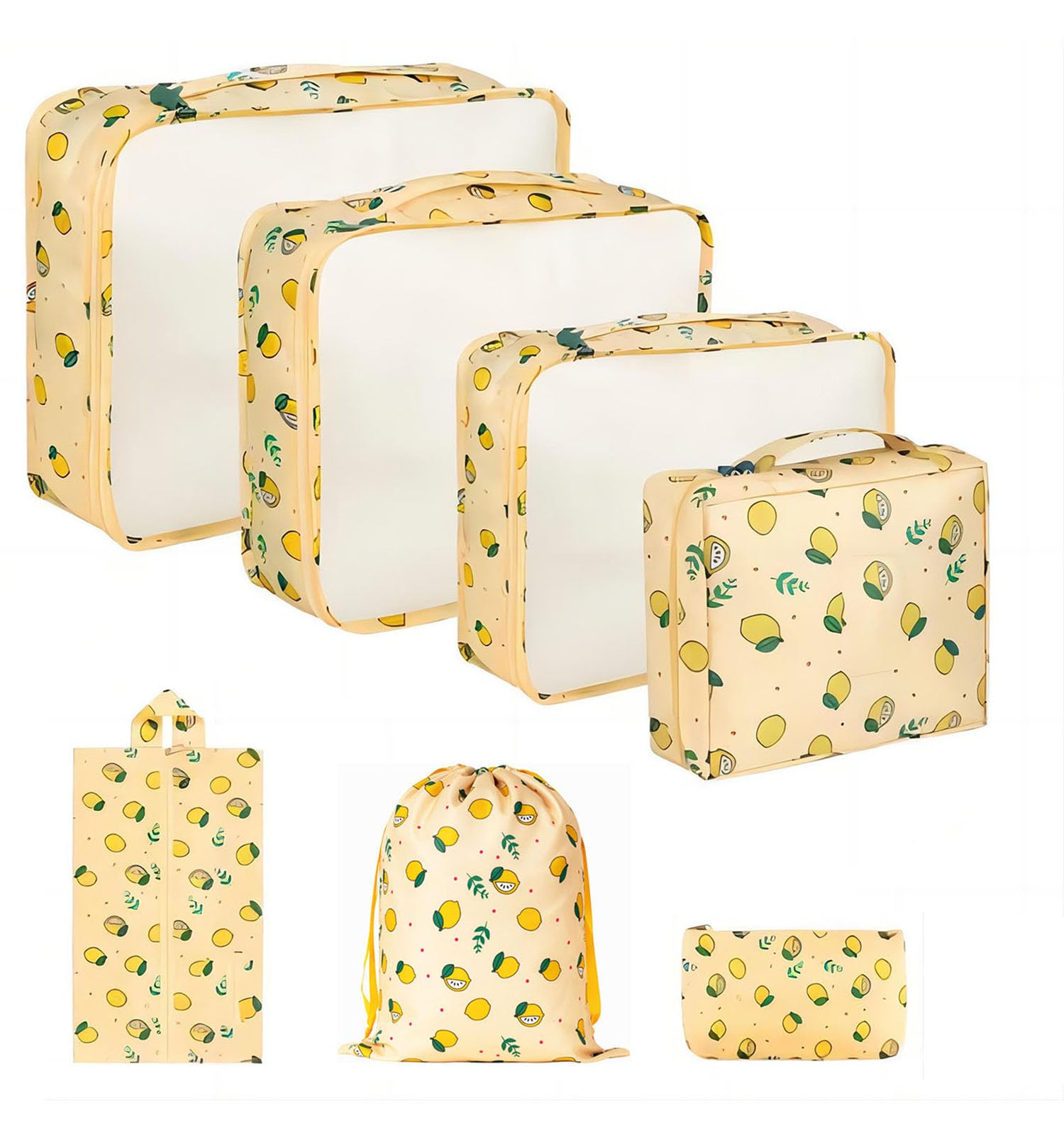 Polyester 7 Set Packing Cubes Luggage Packing Organizers For Travel Accessories(Yellow Lemon)