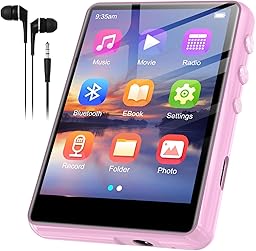 SWOFY Reproductor de MP3 de 128 GB con Bluetooth 5.3 – 2.4 pulgadas, sonido Hi-Fi, altavoz integrado, función de grabación, radio FM, se puede ampliar a 512 GB (rosa)