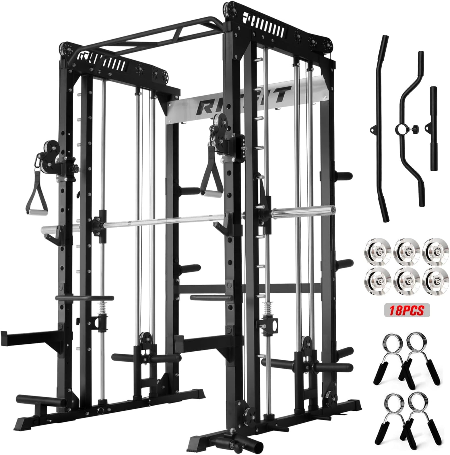 M1 Pro Smith Machine with Cable Crossover System, Multi-Function Squat Rack Power Cage for Home Gym, Power Rack and Packages