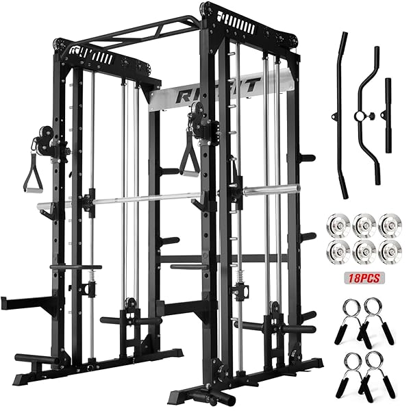 RitFit M1 & M1 Pro Smith Machine with Cable Crossover System, Multi-Function Squat Rack Power Cage for Home Gym, Power Rack and Packages